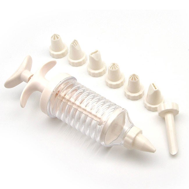 Plastic Cake Decorating and Icing Syringe Piping Set with 8 Nozzles